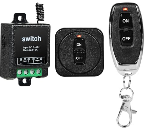 Candeon Funkschalter mit Fernbedienung, DC 12V Mini-Relaisschalter mit 2 Fernbedienungen kabelloser Fernschalter for Lichter, Lampen, Garagentore, Pumpen, Zauntore, 100 m Reichweite (10 A)