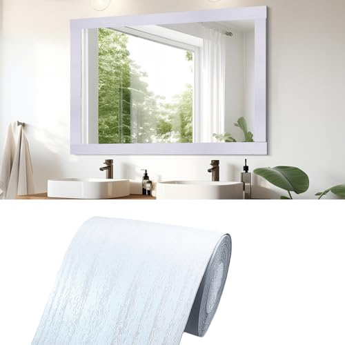 Teemall 10M Black Wood Grain Removable PVC Waterproof Border Wall Decor Removable Self Adhesive Kitchen Bathroom Tiles Sticker Wallpaper 4.2x390 (White, 4 x 390)