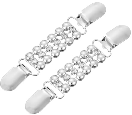 QUARKZMAN 2 Stück Strass Pullover Clips Vintage Kleiderclips Rücken Cinch Clip Cardigan Kragenclips Schalclips Schulterklammern für Frauen (Silber)