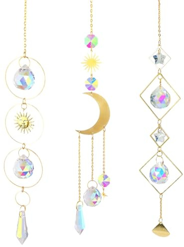 3 Pièces Attrape-Soleil, Capteur De Soleil Suncatcher Pendentif, Suspension Durable Pendentif en Cristal pour Fenêtre, Perle de Verre Attrape-Soleil pour l'Intérieur Ou l'Extérieur