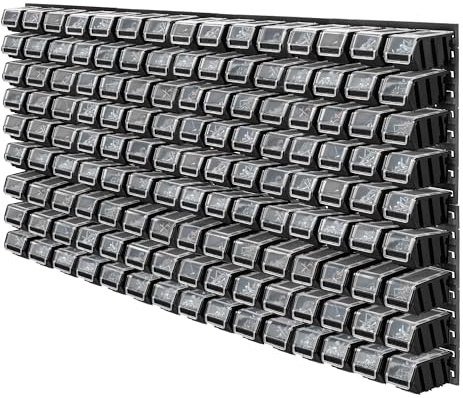 KADAX Étagère murale à outils, 156 x 78 cm, étagère murale d'atelier pour garage, kit mural à outils, système de stockage avec boîtes de rangement pour vide, plaques murales extensibles (noir, 135