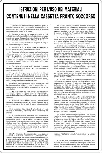 GLOBAL CARTELLO SEGNALETICO - CASSETTA PRONTO SOCCORSO - ISTRUZIONI PER L'USO - Adesivo Extra Resistente, Pannello in Forex, Pannello In Alluminio (20x31 cm, Plastica)