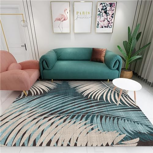 Balkondekorationen Leicht Zu Reinigender, Rutschfester Teppich Mit Grauem, Grünem, Gelbem Blattmuster,Home mats küchen teppiche,180x250cm