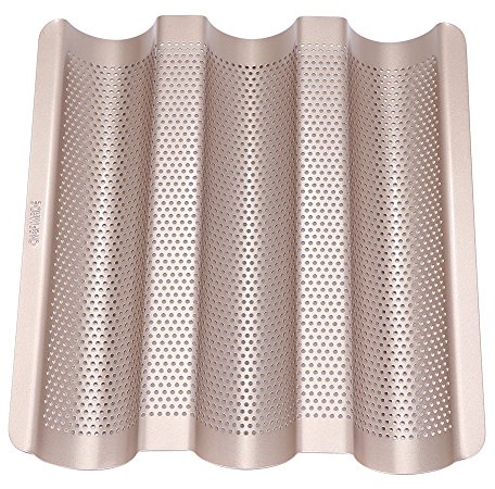 HUAOSN 10 Inch French Bread Tin, Perforated Baguette Tray, 3 Compartments Non-Stick Baking, Easy to Use