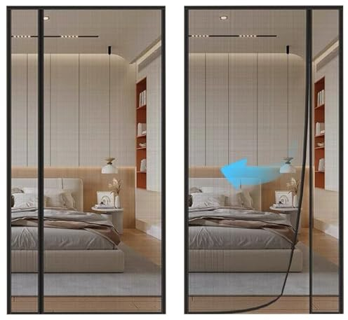 Fliegengitter Balkontür, 70x210cm Insektenschutz Tür, Fliegengitter Tür Magnetisch Moskitonetz für Balkontür, Kellertür und Terrassentür, Kinderleichte Klebemontage Ohne Bohren,Schwarz