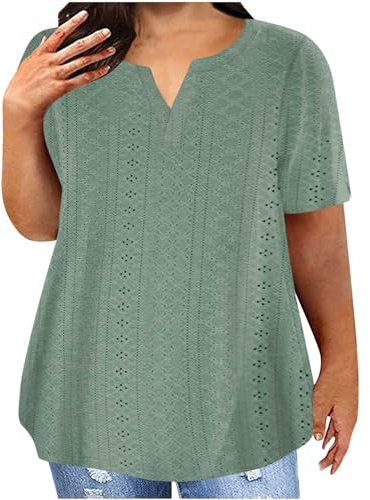 HAOLEI Camisetas Manga Corta Mujer,Blusa Mujer Verano 2024 con Cuello en Pico,Color Sólido T-Shirt Multicolor Shirt Tallas Grandes Blusa Casual Tops Básica Camiseta Mujer Pullover Blusa