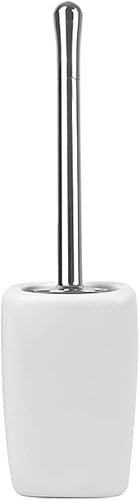 Toilet Brush And Holder Frosted Ceramic Toilet Brush Set Bathroom Long Handle Brush Removable Square Base(White)