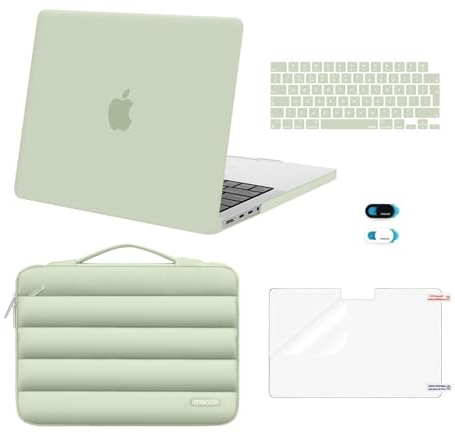 MOSISO Funda Compatible con MacBook Pro 14 Pulgadas 2026-2021 M5 M4 M3 M2 | M1 A3427 A3426 A3434 A3112 A3185 A3401 A2918 A2442, Carcasa&Bolsa Puffy&Tapa Teclado&Webcam&Protector Pantalla,Verde Salvia