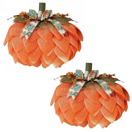 Kürbiskranz, Herbst-Türdekoration, Herbst-Kürbis-Kranz mit Schleifen und Beeren, Weihnachtskränze für Haustür, Halloween-Kranz, Kürbis-Girlande für Thanksgiving (Orange, 2 Stück)