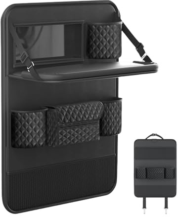 Rücksitz-Organizer, Leder-Auto-Organizer mit faltbarer Tischablage, Auto-Rückenlehnen-Organizer, multifunktionaler Auto-Rücksitz-Organizer für alle Autos und LKWs