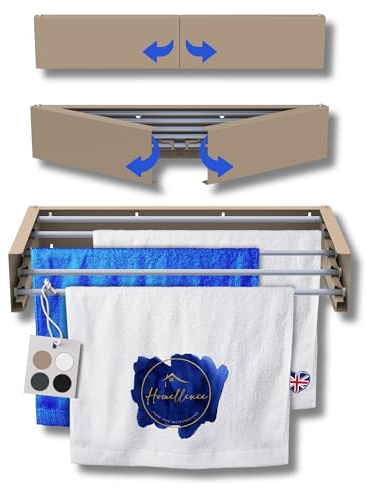 Homellence - Eleganter Wäscheständer Wand ausziehbar - Wandwäschetrockner | Robuster Wäschetrockner Wand - Wäscheständer Wandmontage - ausziehbar platzsparend 3,50m Trockenlänge (70 cm, Cappuccino)