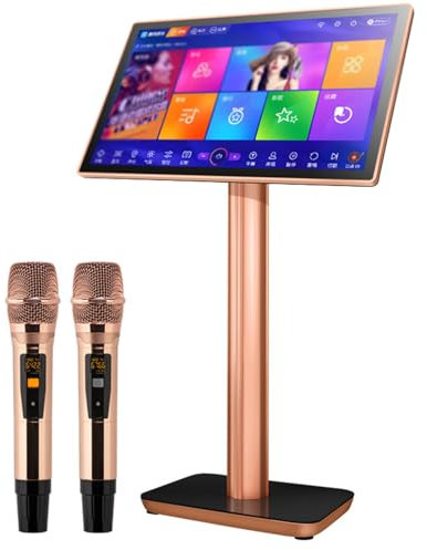 Machine de karaoké avec 2 microphones sans fil, écran 19,5 pouces, lecteur de karaoké KTV tout-en-un, parfait pour les fêtes en plein air, écran tactile capacitif haute définition 4K,Black-4TB