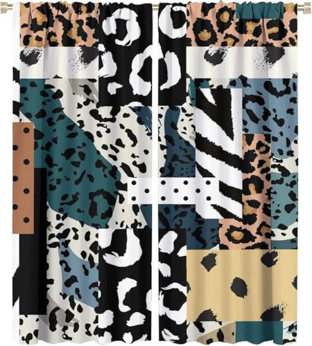 Kinder Verdunkelungsvorhänge 220X215 cm (B + H) Tierleopardenmuster 3D Polyester Ösen Vorhang, Für Wohnzimmer Schlafzimmer Blickdicht Schallschutzvorhänge 2Er Set 2X -Esszimmervorhang -789724422