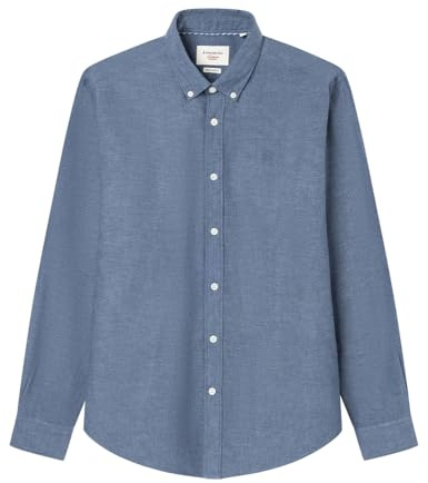 SPRINGFIELD Linne Basic European Flax-skjorta för män, Marinblå, XL