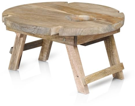 Picknick Klapptisch Outdoor Roman handgefertigt aus Holz, Braun 40 cm
