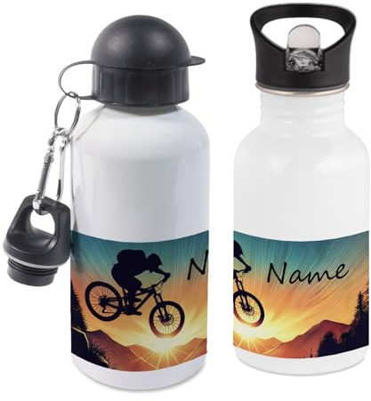 Maus-Design Trinkflasche personalisiert mit Name, Fahrrad | 400ml, 500ml oder 600ml, Schriftwahl für Name, Edelstahl oder Aluminium, Fahrrad