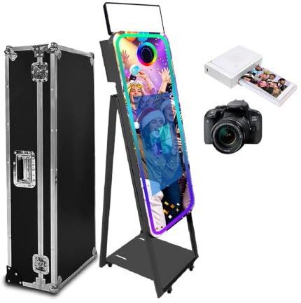 WideMeet Cabine photo magique à écran tactile de 55,9 cm pour appareil photo reflex numérique, selfie de 101,6 cm pour fête de mariage (cabine noire + appareil photo + imprimante)