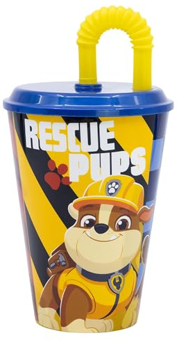 Stor Bicchiere Bambini con Coperchio e Cannuccia Paw Patrol 430ml - Bicchiere Riutilizzabile in Plastica Resistente - Anti-Goccia