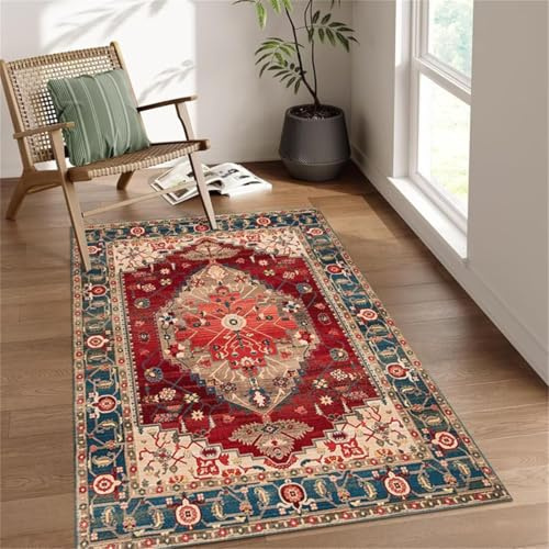 RUGMRZ Sofas Baratos 140x200CM Decoracion Habitacion 4 Rojos Alfombra Terraza Alfombrilla Fregadero Cocina Alfombras Alargadas Dormitorio de Estilo Retro Sala Estar Resistente a la Suciedad clásico