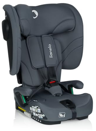 LIONELO Seggiolino Auto Pieghevole NELLY I-SIZE con ISOFIX per Bambini 76-150cm (15 mesi - 12 anni) Contrario di marcia e in retro, Cinghia TT, Protezione Laterale, Regolazione Completo (Grigio)