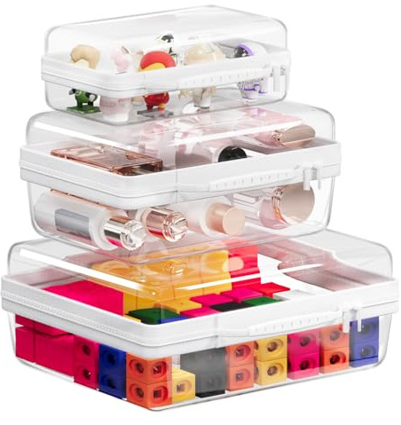 Orekemo 3PCS Clear Hard Shell Zipper Case, Portable Storage Box for Makeup, Toiletry, Travel, Durable and Waterproof Storage Bins, Grade Plastic Zipper Case, Cosmetic Bag (White)