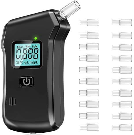 FIVAVA Alkoholtester, Polizeigenau Alkoholmessgeräte mit 20 Mundstücken, Professioneller Alkoholtester mit Digitaler LCD-Anzeige für Den Einsatz zu Hause Oder Auf Partys