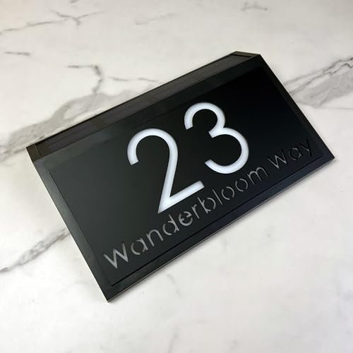 Solar LED House Number Sign - Backlit Illuminated Door Plaque for Wall - Weatherproof Modern House Sign for Outside Use (Style 2)