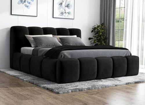 A&J MöbelLand Polsterbett 180x200 mit Bettkasten und Lattenrost – Sonic, Bett mit Matratze und Stauraum in Schwarz