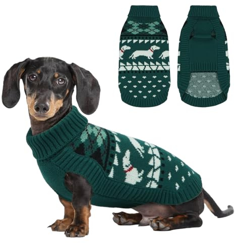 Lelepet Dachshund Sweater, Turtleneck Dog Sweaters for Small Dogs, Warm Pullover Knitted Pet Coat, Cold Weather Dachshund Clothes, Fall/Winter Cozy Outfit (XS-XL)