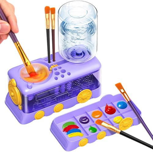 Pinselreiniger Bürstenspüler,Multifunktionaler Paint Brush Rinser,Pinsel Reiniger Wasserkreislaufspüler,Automatische Pinselspüler mit Palette,Make up Pinsel für Acryl,Aquarell und auf Wasserbasis