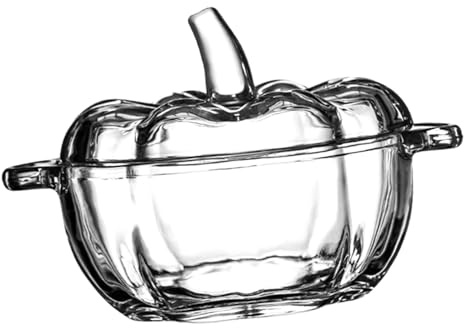 Sharplace Porta Caramelle in Vetro con Coperchio, Barattolo per Biscotti, Contenitore per Snack, Ciotola Decorativa a Forma di Zucca per Feste Autunnali, Centro, Chiaro