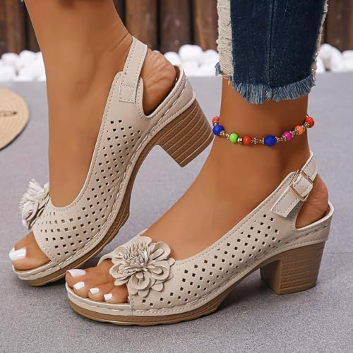Chaussure Femme ete,Sandales Femme été Confortable,Sandales à Talons Hauts Avec Fleurs,Sandales Compensées à Talons Hauts Pour,Bout Ouvert Plateforme Respirantes ,Sandales Chaussures Orthopédique