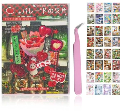 Japanese Manga Style Sticker Book + Tweezer, 45 Pages Japanese Manga Sticker with 800+ Reusable, Creative DIY Handbook Material Decorative Stickers Stickers for Scrapbooking, Journals (1Set-B)