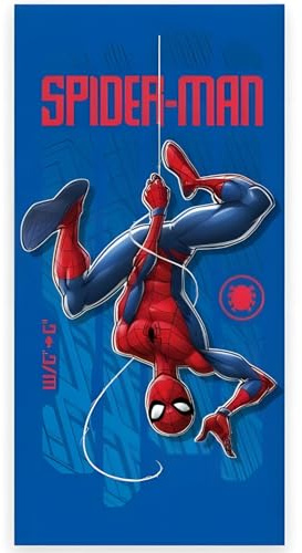 BrandMac Spiderman Beach and Bath Towel 70x140cm, 100% Cotton | Soft & Absorbent Kids Bath & Swim Towel | “Web-Swing Blue Dynamic Action Marvel Design | Ideal for Beach, Bath and Pool