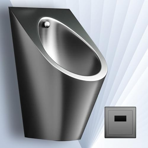 Orinatoio a parete in acciaio inox per uomini - Sensore per WC commerciale Orinatoi a scarico in acciaio inox 304 per hotel, ristoranti e scuole - Finitura nera