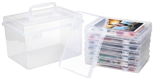 Punorric Photo Storage Boxes - Photo Organiser Box 8 Inner Small Boxes 4x6, Clear Craft Storage & Memory Box with with lids for Cards Pictures Stamps Office Supplies