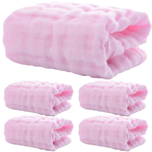 DECHOUS 5 Pezzi Asciugamani Viso Ragazzo Ragazza in Cotone Morbido e Traspirante, Panni Lavabili per Bagnetto e Shower Rosa, Quadrotte 6 Strati per Saliva e Strofinaccio
