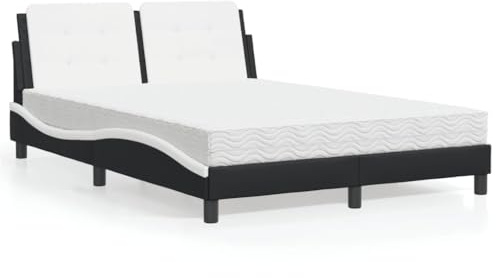 Ordellia Säng med madrass, Zadar, svart, vit, 140 x 200 cm, konstläder, vågformsdesign, komfortskummadrass, sovrumsmöbler
