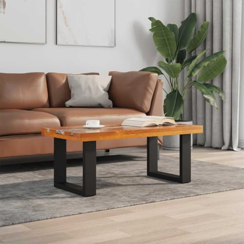 HETFTJN Couchtisch Teakharz 100×50 cm | Massivholz Beistelltisch mit Harz | Handgefertigter Vintage Tisch