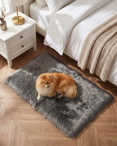 Gofodsil Machine Washable Plush Faux Sheepskin Shaggy Rug,Grey, 60x90 cm