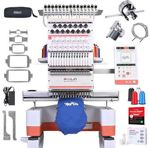 PooLin EOM Máquina de bordar profesional industrial y compacta. Inicia tu proyecto empresarial comercial. Personaliza gorras, sombreros, camisas, suéteres y mucho más.