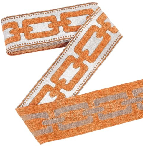 PH PandaHall - Cinta geométrica bordada para cortina, 9,1 cm, ancho de cinta jacquard cuadriculado, color naranja, banda para costura, cortinas, cinta de ropa, decoración