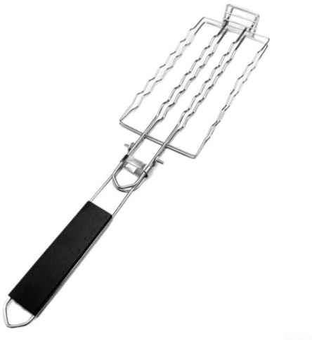 Crabop Grille Pliante Saucisses Acier Inoxydable 51x12cm, Panier BBQ Antiadhésif avec Ergonomique pour Hot-Dogs et Légumes, pour idéal Camping et Pique-nique
