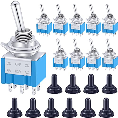 Taiss/10 Pcs MTS-203-MZ AC 125V 6A Amps ON-OFF-ON 3 Position 6 Pin DPDT Toggle Switch + 10pcs Waterproof Cap