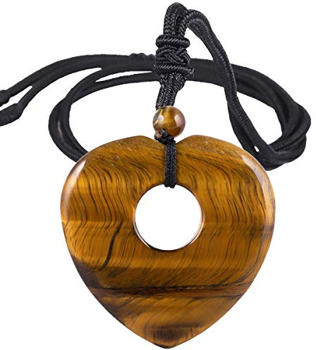 Nupuyai Healing Crystal Heart Pendant Necklace for Women | Polished Lucky Coin Heart Stone Pendant with Adjustable Long Cord for Women, Natural Reiki Chakra Healing Crystal Jewelry