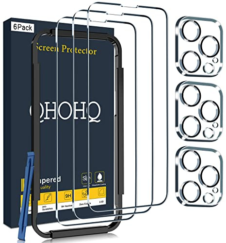QHOHQ 3 Pezzi Vetro Temperato per iPhone 14 Pro 6.1 pollici e 3 Pezzi Pellicola Fotocamera, Pellicola Prottetiva Anti Graffio, Durezza 9H, Vetro Protettivo per iPhone 14 Pro 6.1