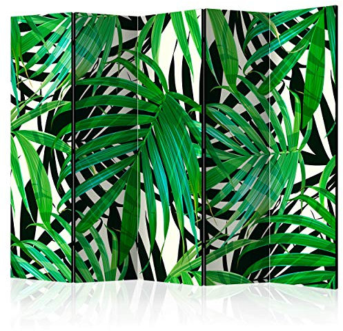 decomonkey Paravent Raumteiler Innen Pflanzen 225x172 cm 5 Teilig Einseitig Room Divider Wall Raumteiler Stehend Trennwand Sichtschutz Spanische Wand Sichtschutzwand Wohnzimmer Holz Palmen Blätter