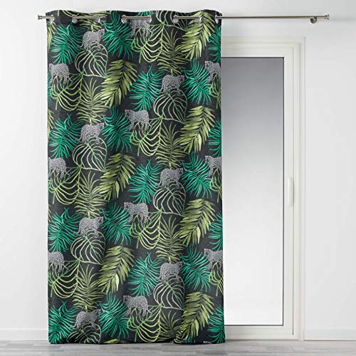 Douceur d'Intérieur, Rideau à Oeillets (140 x 260 cm) Tropical Green Vert, Polyester Imprimé