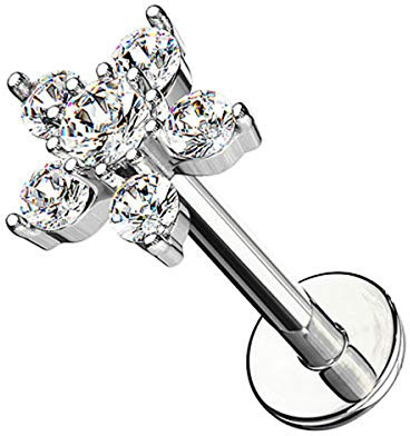 Taffstyle Piercing Stecker Blume mit Kristall | Lippe Ohr Nase