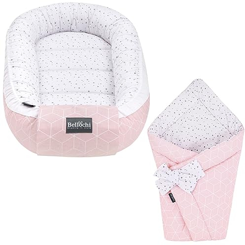 Bellochi Set 2in1 Babynest und Einschlagdecke - Baby Erstausstattung Babynestchen Babyhörnchen - 100% Baumwolle - ÖKO-TEX Zertifiziert - Aurora